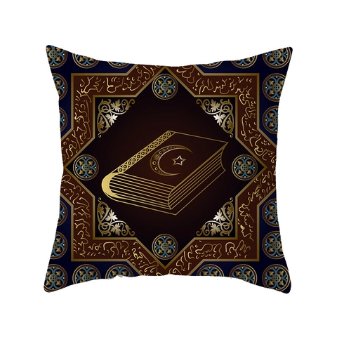 Islamic Ramadan Eid Cushion Cover Golden Moon Mosque Camel Pattern Polyester Peach Skin Pillowcase For Sofa Home Decor