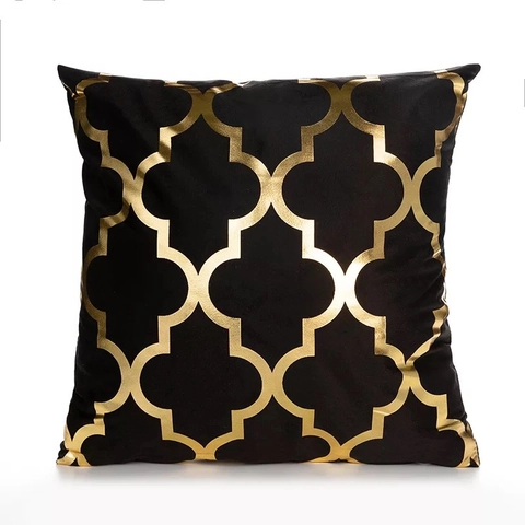 Luxe Zwart Goud Bronzing Kussensloop Modern Geometrisch Damast Patroon Zacht Kort Pluche Kussenhoes Voor Sofa Woonkamer Decor