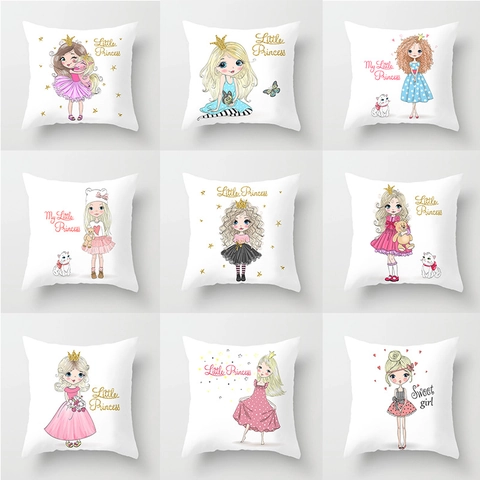 Little Princess Cartoon Girl Peach Skin Pillowcase Square Decorative Cushion Cover For Home Sofa Car Soft Throw Pillowcase