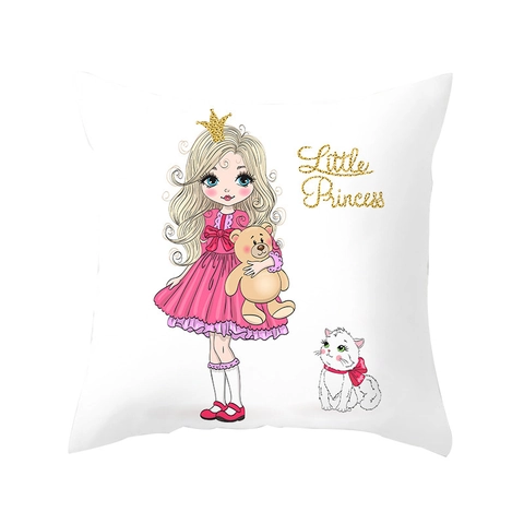 Little Princess Cartoon Girl Peach Skin Pillowcase Square Decorative Cushion Cover For Home Sofa Car Soft Throw Pillowcase