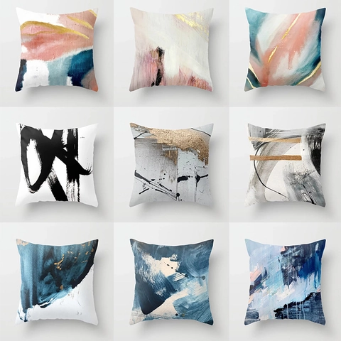 Funda de Cojín Decorativa de Lino con Pintura al Óleo Abstracta Moderna Funda de Almohada Artística Minimalista Sofá