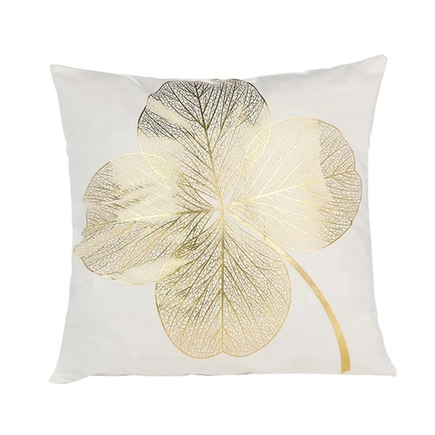 Goudfolie Geometrisch Blad Kussenhoes Modern Minimalistisch Wit Kort Pluche Decoratieve Kussensloop Voor Sofa Huis Kantoor