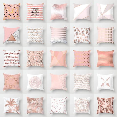 Funda de Almohada de Mármol Rosa Geométrico Moderno Funda de Cojín Decorativa de Poliéster Oro Rosa Para Sofá Cama Hogar