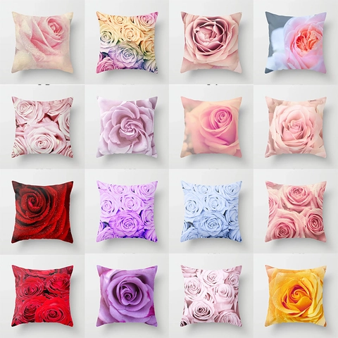 Amerikanischer Stil Rose Blume Kissenbezug Weich Polyester Dekorativer Kissenbezug Für Zuhause Sofa Schlafzimmer Makro Blumendruck