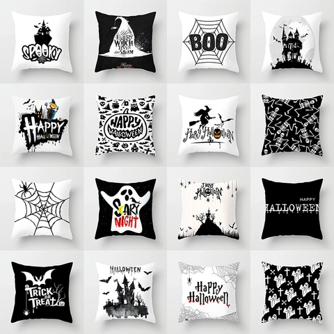 Halloween Geist Skelett Kürbis Bedruckt Kissenbezug Polyester Quadratisch Dekokissen Bezug Für Sofa Heim Party Deko