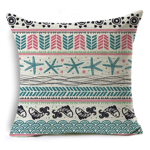 Housse de Coussin en Lin Minimaliste Moderne Motif Mandala Géométrique Bohème Taie d'Oreiller Imprimée de Style Ethnique pour Décoration Salon Bureau