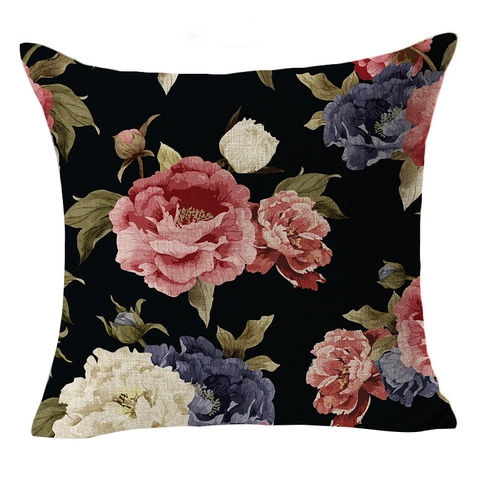 Vintage Linen Floral Pillowcase Rose Print Square Cushion Cover For Sofa Living Room Home Decorative Throw Pillow Case