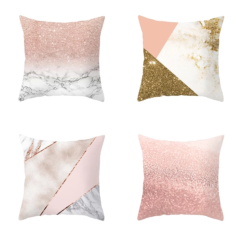 Modern Pink Marble Geometric Pattern Pillow Case Polyester Square Cushion Cover Decorative Sofa Bed Home Office Decor