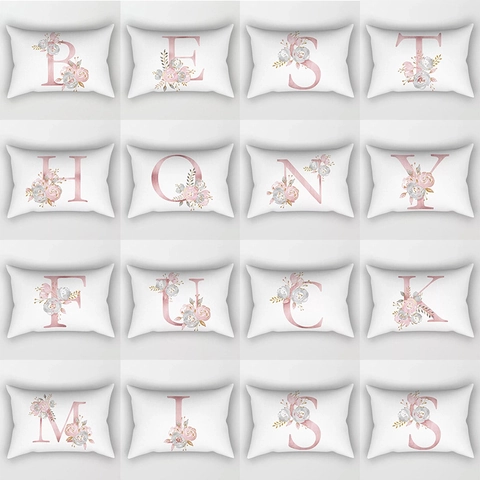 Bloemen Alfabet Letter Kussensloop Perzikhuid Polyester Decoratieve Kussenhoes Voor Bank Woonkamer Home Decor