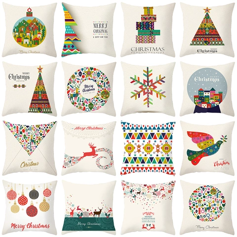 Christmas Elk Snowflake Polyester Pillowcase Holiday Home Decor Sofa Cushion Cover Peach Skin Printed Throw Pillow Case