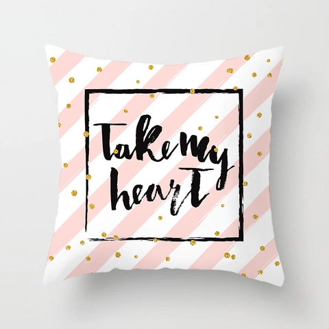 Federa in Poliestere Peach Skin Con Stampa Geometrica a Cuore Copricuscino Decorativo Moderno Per Divano Soggiorno Casa