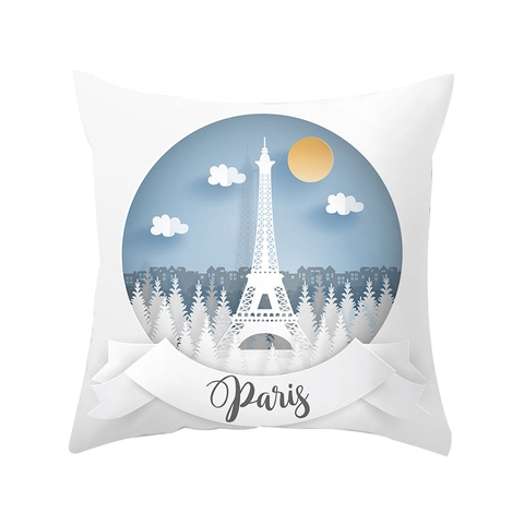 Valentine's Day Paris Eiffel Tower Heart Hot Air Balloon Print Polyester Pillow Case Romantic Decorative Cushion Cover For Sofa