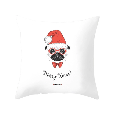 Weihnachten Hund Weihnachtsmann Muster Kissenbezug Cartoon Rentier Kissenhülle Pfirsichhaut-Samt Feiertag Deko Wurfkissenbezug
