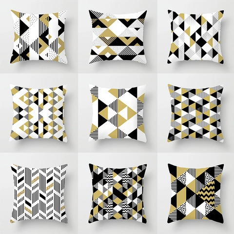Moderner Geometrischer Abstrakter Kissenbezug Pfirsichhaut Gold Weiß Schwarz Gemustert Dekorativer Kissenbezug Für Sofa Heimdekor