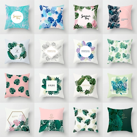 Fodera per Cuscino Scandinava Stampa Lettere Pianta Tropicale Poliestere Pelle di Pesca Federa Decorativa per Divano Casa