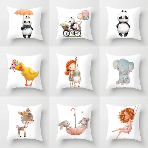 Cartoon Panda Animal Series Polyester Pillowcase Modern Minimalist Printed Square Throw Pillow Cover For Home Sofa Decor