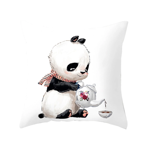 Cartoon Panda Animal Series Polyester Pillowcase Modern Minimalist Printed Square Throw Pillow Cover For Home Sofa Decor