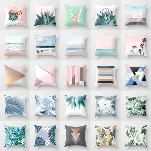 Federa Decorativa Moderna con Motivo Geometrico e Spiaggia Tropicale in Poliestere per Divano Casa e Soggiorno