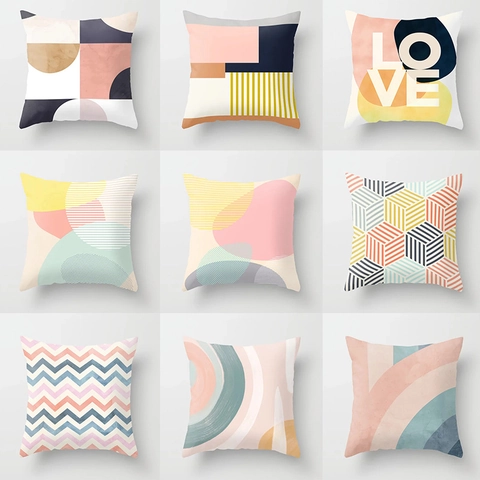 Federa per Cuscino Geometrica Astratta Minimalista Moderna Rosa Pelle di Pesca Decorativa Quadrata per Divano