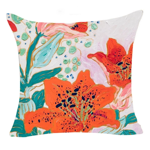 Modern Abstrakt Ölgemälde Leinen Kissenbezug Dekorativer Quadratischer Kissenhülle Für Sofa Zuhause Dekor Blumen Katze Muster