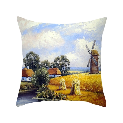 Amerikanisches Land Ländliche Landschaft Ölmalerei Kissenbezug Polyester Dekokissenbezug Für Sofa Auto Büro Zuhause Deko