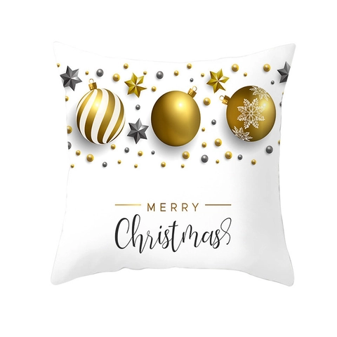 Kerst Goud Wit Sneeuwvlok Rendier Engel Print Kussensloop Perzikhuid Polyester Vierkante Kussenhoes Voor Huis Sofa Decor