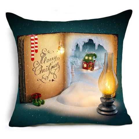 Funda de Cojín Cabaña Escena de Nieve Navidad Poliéster Piel de Melocotón Funda de Almohada Para Decoración Hogar Sofá