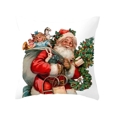Vintage Christmas Angel Santa Claus Decorative Pillow Cover Peach Skin Square Cushion Case For Home Sofa Holiday Decor