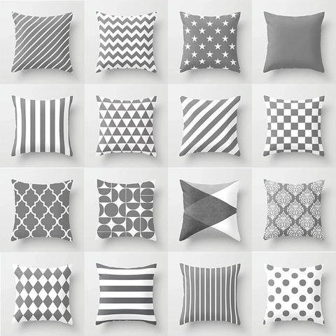 Federa Geometrica Moderna Grigio Bianco Pelle di Pesca Poliestere Decorativo Coprimentale per Divano Casa Decor