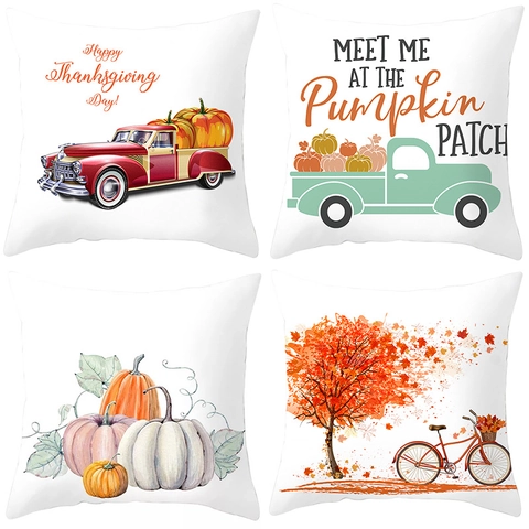 Thanksgiving Autumn Pumpkin Decorative Pillowcase Peach Skin Polyester Cushion Cover For Home Couch Fall Harvest Decor