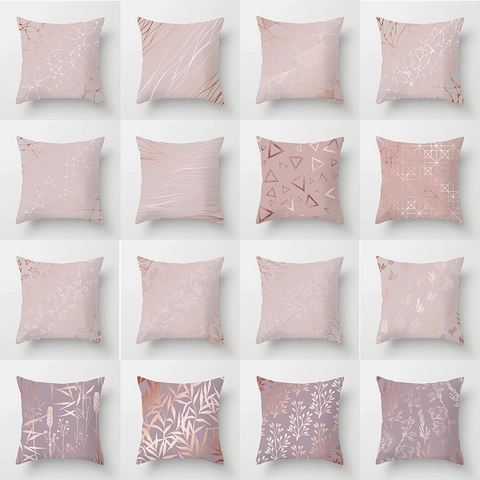 Federa per Cuscino in Poliestere Peach Skin Rosa Oro Rosa Geometrico Floreale Moderna Federa Decorativa per Divano Casa