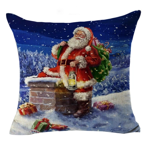 Leinen Weihnachten Kopfkissenbezug Weihnachtsmann Schneemann Druck Deko Kissenhülle Für Xmas Feiertag Zuhause Sofa Quadratische Kissenbezug