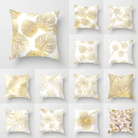 Gouden Bladpatroon Kussensloop Modern Minimalistisch Perzikhuid Sierkussensloop Botanische Bloem Sofa Huis Decoratieve Kussensloop