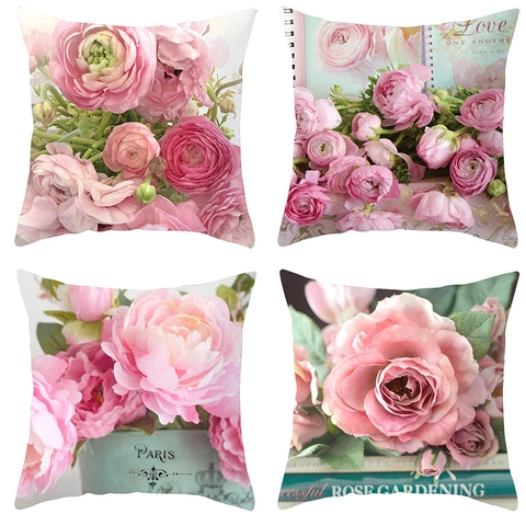 Federa per Cuscino in Stile Vintage Americano con Rose Shabby Chic in Poliestere Quadrata per Divano Arredo Casa