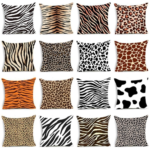Fodera per Cuscino Decorativa Moderna Stampa Animalier Quadrata Poliestere Leopardata Zebra Tigrata Fantasia Mucca per Divano Casa