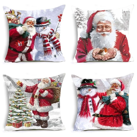 Natale Babbo Natale Pupazzo di Neve Federa in Lino Quadrata Copricuscino Decorativo per Divano Decorazioni per la Casa Regalo