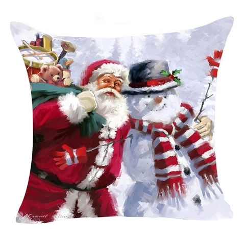 Natale Babbo Natale Pupazzo di Neve Federa in Lino Quadrata Copricuscino Decorativo per Divano Decorazioni per la Casa Regalo