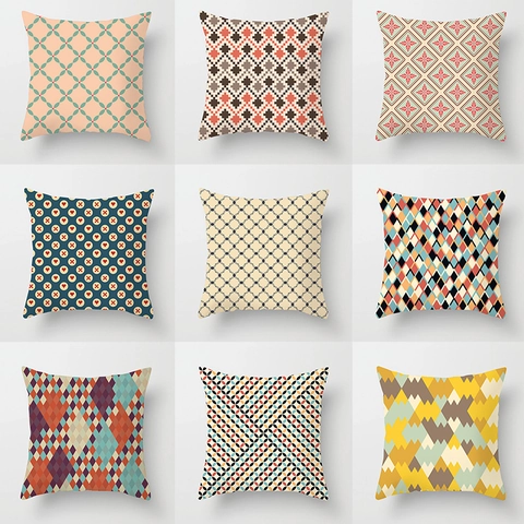 Housse de Coussin Géométrique Color Block Style Nordique en Polyester Peau de Pêche Carrée Décorative pour Canapé Salon