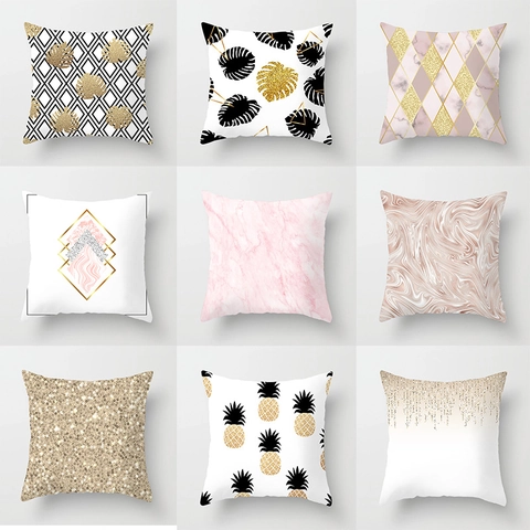 Funda de Almohada Nórdica de Mármol Rosa Geométrica Minimalista Moderna Funda de Cojín Decorativa Poliéster Para Sofá Hogar