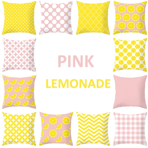 Fodera per Cuscino in Poliestere Pelle di Pesca Moderno Minimalista Tema Pink Lemonade Stampa Geometrica Frutta Quadrata Copricuscino Decorativo per Divano Soggiorno Casa