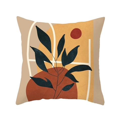 Nordisch Abstrakt Geometrisch Pflanzenblatt Figur Bedruckter Quadratischer Deko-Kissenbezug Moderner Sofa Kissenbezug Polyester