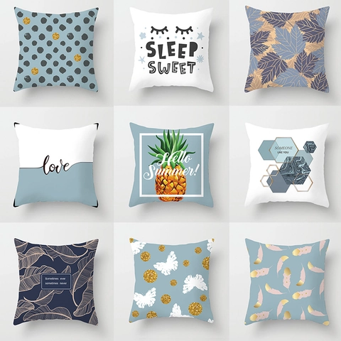 Fodera per Cuscino Geometrica Nordica Blu Nebbia Minimalista Moderno Poliestere Pelle di Pesca Decorativa per Divano di Casa