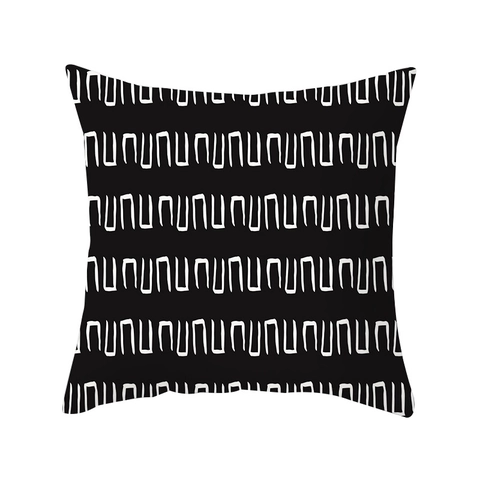 Funda de Almohada Marroquí Geométrica Moderna en Blanco y Negro Poliéster Piel de Melocotón Bohemio para el Hogar