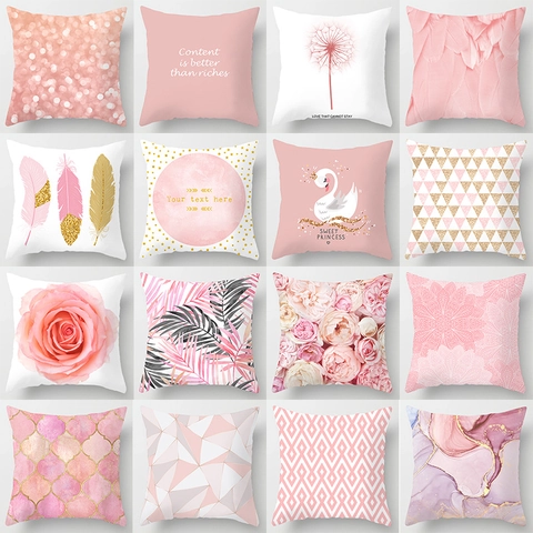 Moderner Rosa Feder Marmor Druck Pfirsichhaut Kissenbezug Dekorative Kissenhülle Für Sofa Couch Home Decor Modern Ins Stil Quadratisch