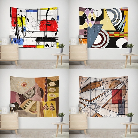 Modern Geometric Abstract Line Art Tapestry Polyester Wall Hanging For Living Room Bedroom Minimalist Oil Painting Style Home Decor
