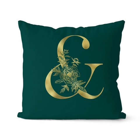 Lussuosa Fodera per Cuscino Verde Scuro Con Lettera Oro Quadrata Stampa Floreale Poliestere per Divano Decorazione Casa