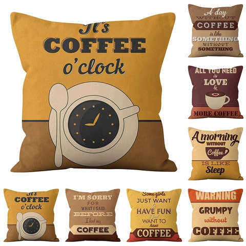 Amerikaanse Retro Koffie Thema Katoen Linnen Kussenhoes Grappige Letterprint Decoratieve Kussenhoes Voor Bank Auto Kantoor