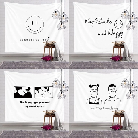 Modern Minimalist Polyester Wall Tapestry Nordic Black Line Art Character Pattern Hanging Cloth For Bedroom Home Decor