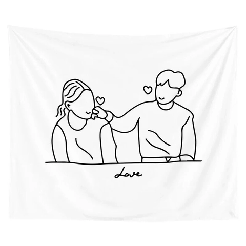 Modern Minimalist Polyester Wall Tapestry Nordic Black Line Art Character Pattern Hanging Cloth For Bedroom Home Decor
