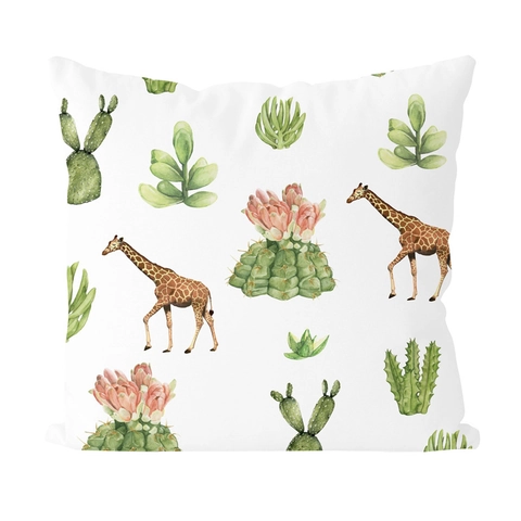 Modern Noordse Stijl Superzachte Pluche Sierkussenhoes Tropische Groene Plant Giraffe Aquarel Print Decoratieve Vierkante Kussenhoes Voor Sofa Thuis